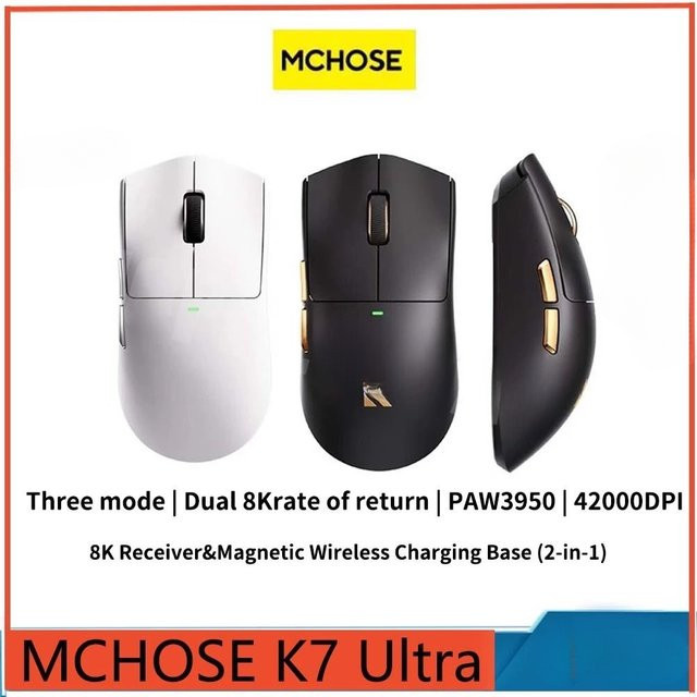MCHOSE K7 Ultra Wireless Gaming Maus in Schwarz mit PAW3950 Sensor, 4200 DPI und 750 IPS für E-Sport und Büro - Bild 1