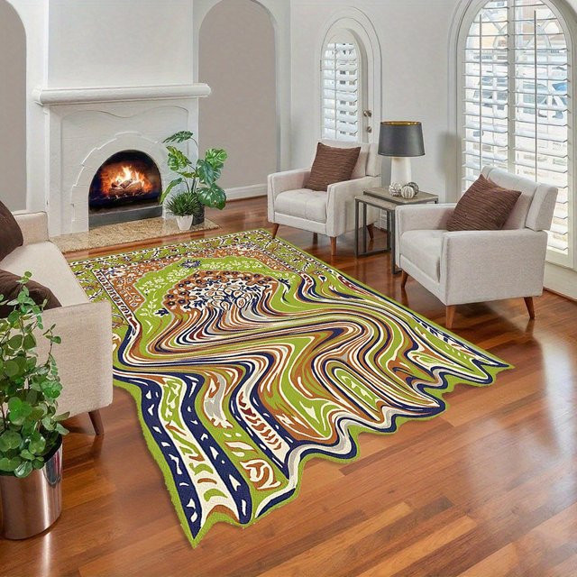 VIKAMA Nordischer abstrakter Ripple-Teppich in Grün, pflegeleichter Teppich für Wohnzimmer, Schlafzimmer und Flur, B/T: 120 x 80 cm - Bild 1