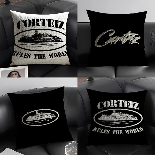 C-Corteiz Kissenbezug aus Bio-Leinen in Weiß, doppelseitig bedruckt, quadratisch, Breite: 30 cm, Höhe: 30 cm - Bild 1