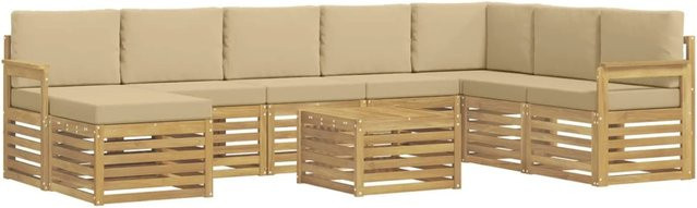 vidaXL Outdoor-Sofagarnitur 7-teilig aus Akazienholz in Weiß und Beige, B/T/H: 59 x 59 x 37 cm - Bild 1