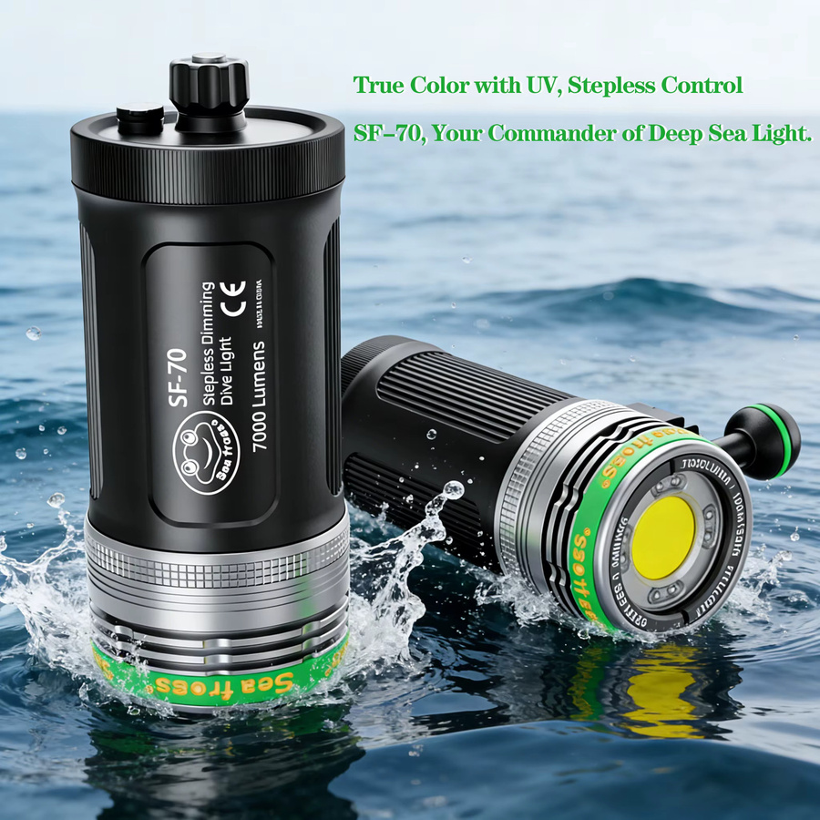 Seafrogs Unterwasser-Foto-Video-Licht mit 7000LM, 100m wasserdicht, UV- und Rotlicht sowie stufenloser Dimmung in Schwarz und Rot - Bild 2