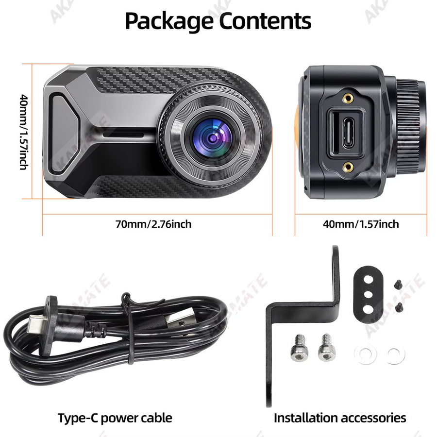 AKAMATE 2K HD Motorrad Dash Cam mit WiFi, IP67 wasserdicht, 130 Grad Weitwinkel und Loop-Aufnahme, Schwarz - Bild 6