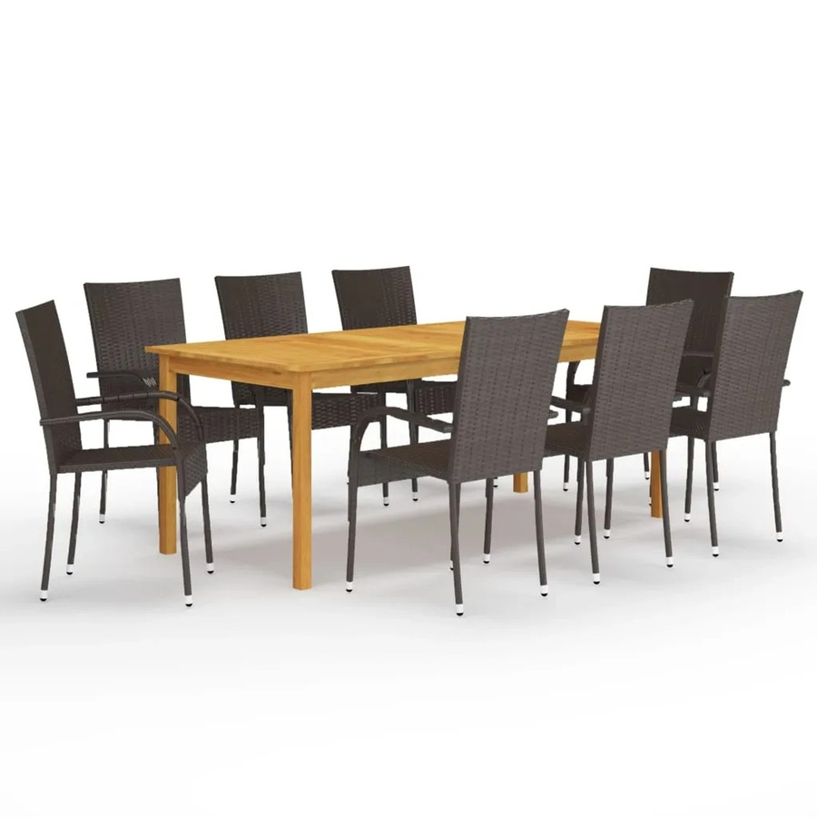 vidaXL 9-tlg Garten-Essgruppe Braun aus Akazien-Massivholz und PE-Rattan - Bild 2