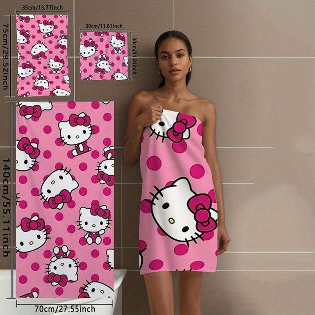 Sanrio Hello Kitty Mehrzweck-Handtuch in Pink, fusselfreies Strandtuch oder Küchentuch, Breite: 30 cm, Höhe: 60 cm - Bild 1