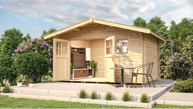 Weka Holz-Gartenhaus Sienna G Natur Braun mit Satteldach, Breite: 460 cm, Tiefe: 450 cm - Bild 1