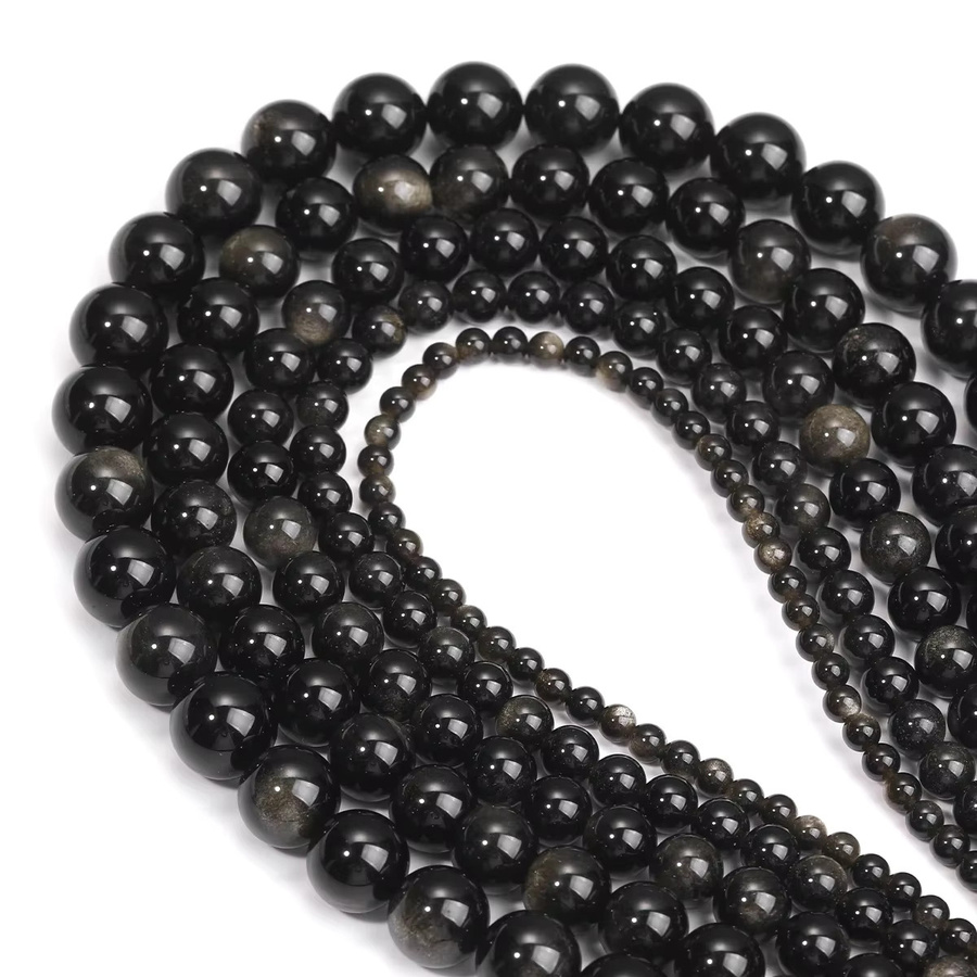 SANSWL Obsidian-Perle, rund, goldene Abstandshalter - Bild 3