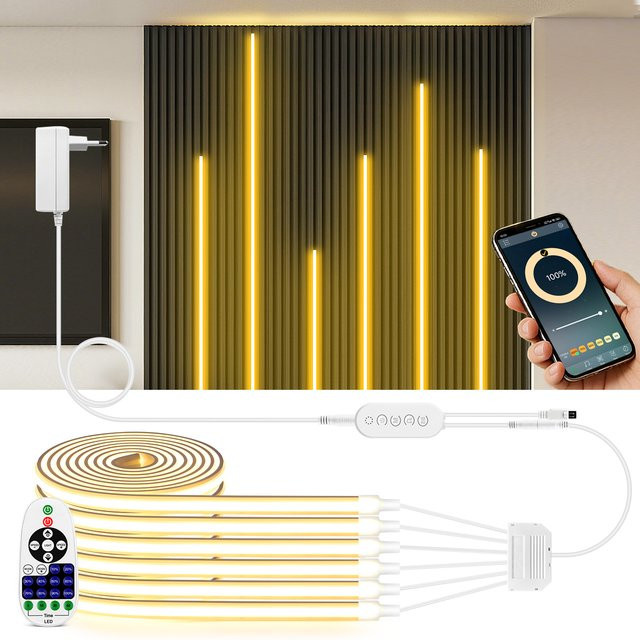 Gyarfas Bluetooth COB LED-Lichtstreifen 24V in Weiß, wasserdichter selbstklebender Neonröhren-Lichtstreifen für moderne Akzentbeleuchtung und Wandpaneel-Dekoration - Bild 1
