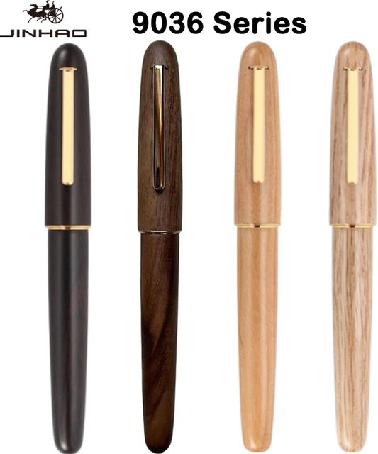 JINHAO 9036 Handgefertigter Füllfederhalter aus Naturholz mit goldfarbenem Clip in Schwarz - Bild 1