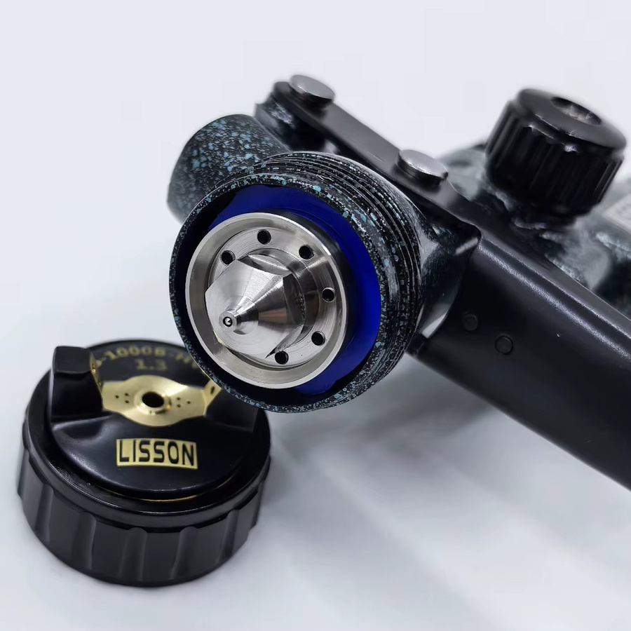 HVLP-Spritzpistole mit 1,3 mm Düse und LED-Licht in Camo Blue-Black inklusive 600 ml Becher für die Lackierung von Automobilen und Möbeln - Bild 4