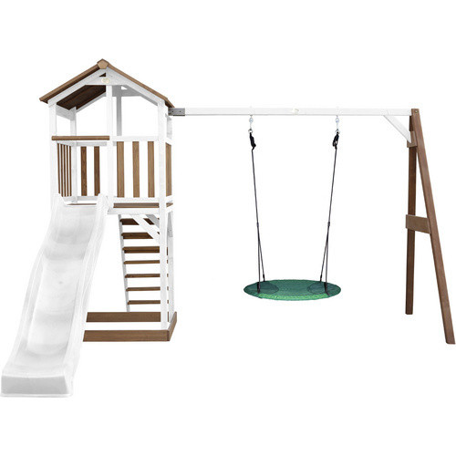 Axi Beach Tower Spielturm Summer mit Nestschaukel und Rutsche, Braun-Weiß, B/H/T: 356,6 x 241,9 x 349 cm - Bild 2