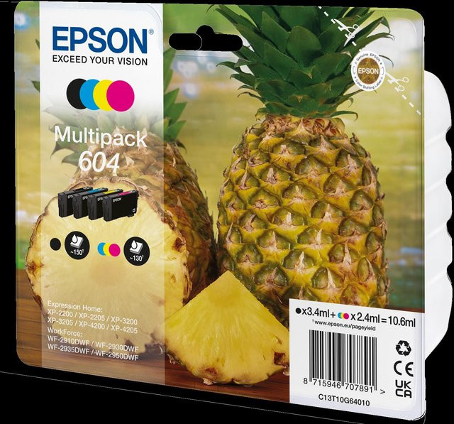 Epson 604 Multipack Tintenpatronen Set in Schwarz, Gelb, Cyan und Magenta für Expression Home XP-2200, 2205, 3200, 3205, 4200, 4205 und WorkForce WF-2910, 2930, 2935, 2950 (C13T10G64020) - Bild 1