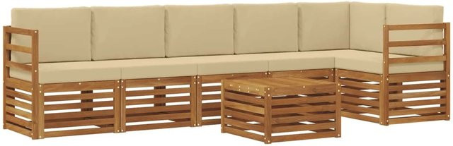 vidaXL Sofagarnitur 7-teilig aus Akazie Massivholz in Natur und Beige mit L-Form und Polstern - Bild 1