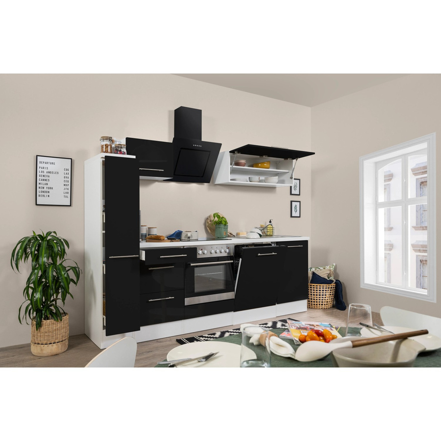 Respekta Premium Küchenzeile modern in Schwarz Hochglanz und Weiß mit Soft-Close-Türen und Schubladen, B/T/H: 250 x 60 x 200 cm - Bild 2