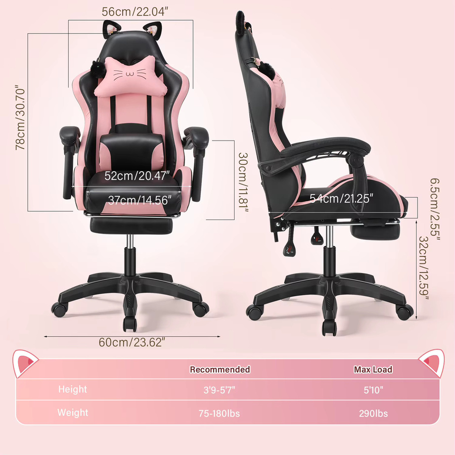 Oyajia Gaming-Stuhl in Lila aus PU-Leder mit hoher Rückenlehne, Fußstütze und Lendenwirbelstütze - Bild 4