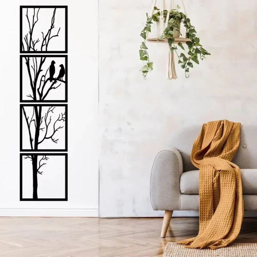 4-teiliges Wandkunstset Tree & Birds von CIFBUY aus Metall zur Wanddekoration - Bild 3