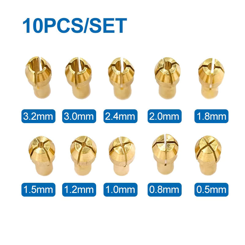XCAN Mini-Messing-Bohrfutter Set mit 10 Stück Spannzangen-Bits für Dremel-Zubehör, Spannbereich 0,5–3,2 mm, Schaft 4,3 mm und 4,8 mm - Bild 5