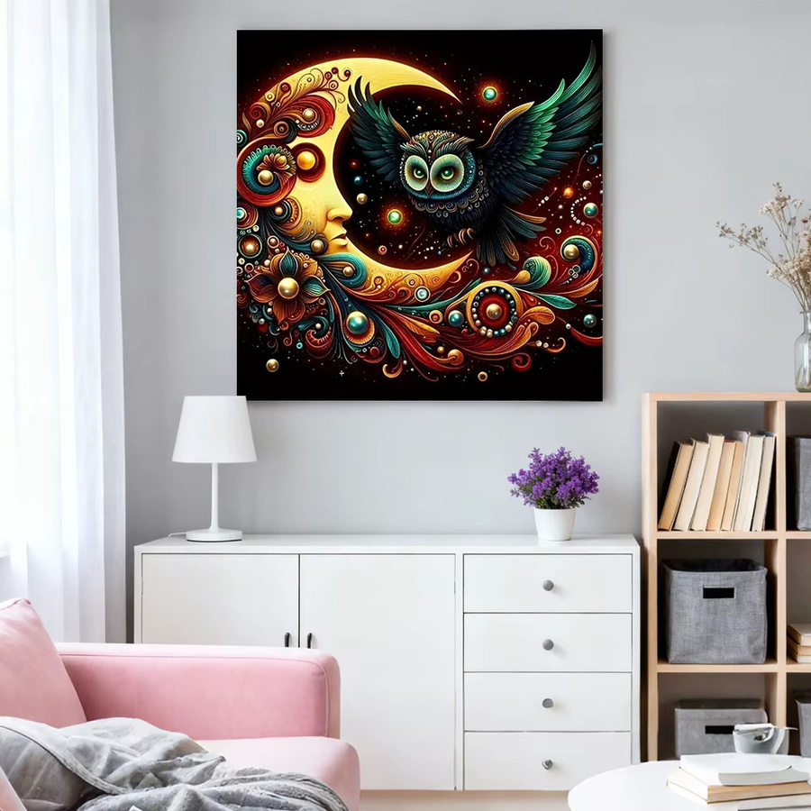 HUACAN Diamantmalerei Set Eule in Mondlandschaft als DIY Wanddekoration in Multicolour - Bild 3