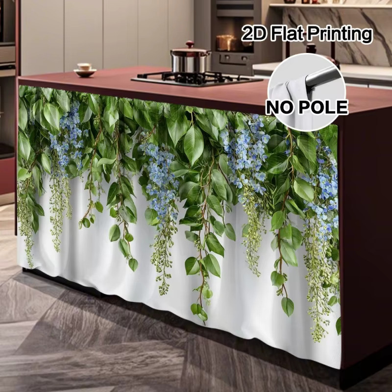 VIKAMA Küchenschrankvorhang mit Blumenranken-Design, halbtransparenter Sichtschutz für Küche und Bad mit Stangeneinschub - Bild 3