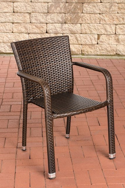 TPFGarden Polyrattan Stuhl Lenni in Braun mit Armlehnen, stapelbar und wetterfest - Bild 1