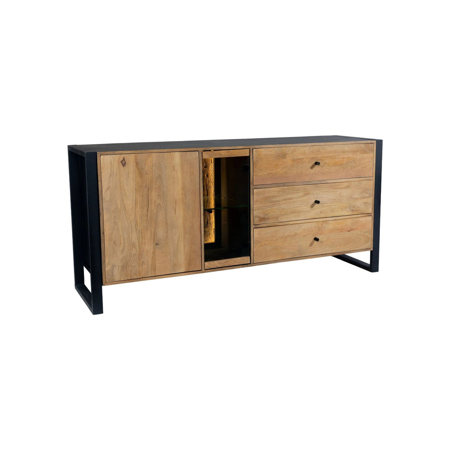 DELUKE Sideboard LIV aus Mangoholz mit Schubladen in Schwarz Matt im Industrial-Look, B/T/H: 81 x 47 x 173 cm - Bild 2
