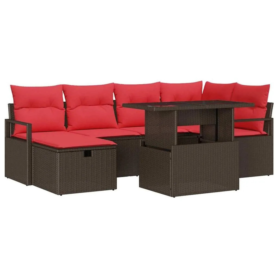 vidaXL Garten-Sofa-Set aus Polyrattan in L-Form mit 7 Teilen, braun, inklusive Kissen und integriertem Stauraum - Bild 2