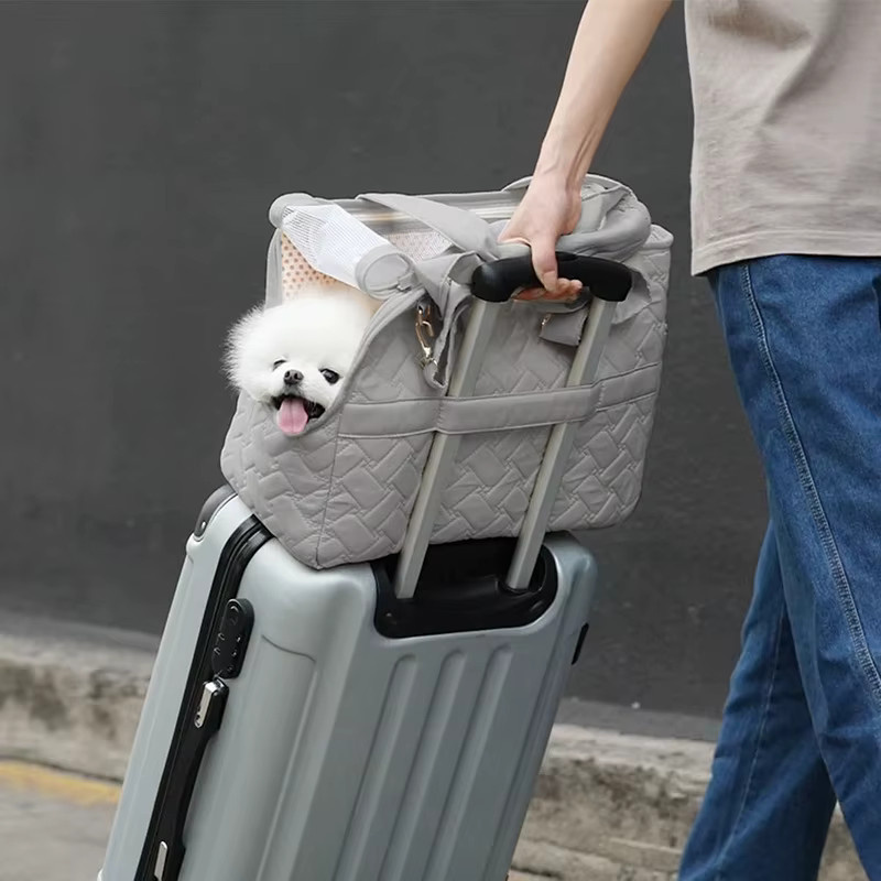 JTPAWS Tragbare Haustier-Tragetasche für Katzen und Welpen mit atmungsaktivem Netzgewebe und weichem Kissen in Pink und Beige - Bild 4