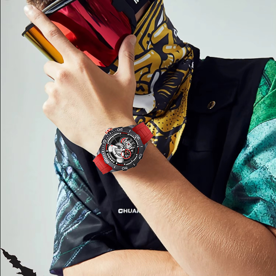 Deesio Automatik-Armbanduhr, Kohlefaser, Silikonarmband, Herren, Schwarz - Bild 1