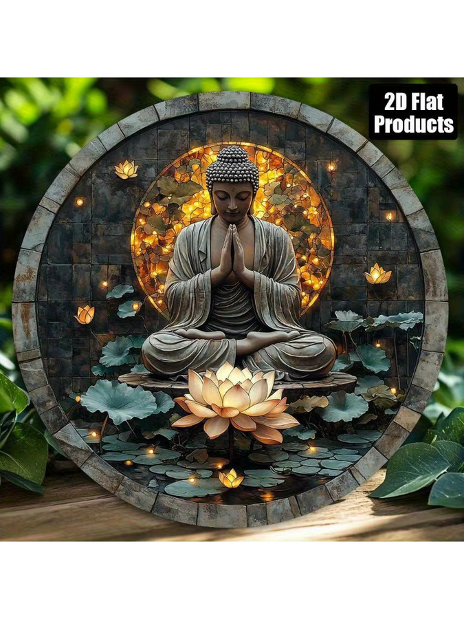 Potdemiel Rundes Wandkunstschild Zen Statue aus Metall in Multicolour, Durchmesser: 20,32 cm - Bild 5