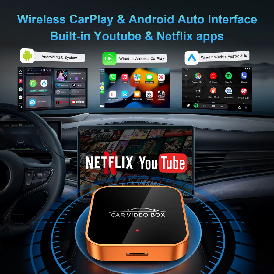 WOOBOOBOX CarPlay Video Box Adapter für kabelloses CarPlay und Android Auto mit YouTube und Netflix für VW, Benz und Ford - Bild 3