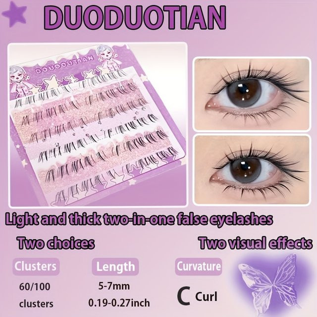 Duoduotian Wimpern Cluster C-Curl, Natürlich, 60-100 Stück - Bild 1