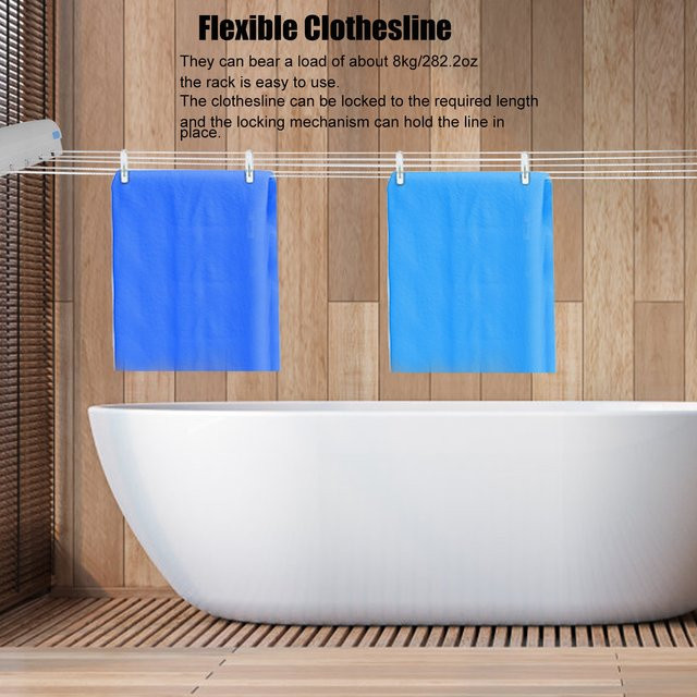 Qiilu Versenkbare Indoor-Wäscheleine in Weiß mit 4 oder 5 Linien als Wand-Kleiderständer für das Badezimmer - Bild 1
