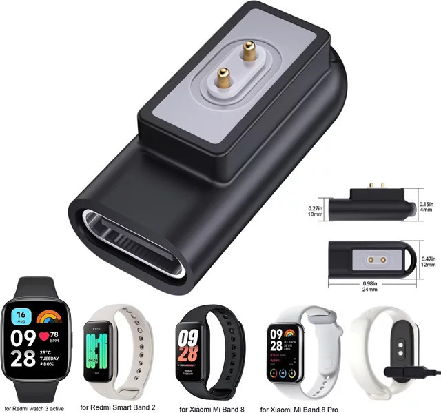 Magnetischer USB-C Ladeadapter für Xiaomi Mi Band 8, 8 Active, 8 Pro und Redmi Watch 4, 3, 3 Active in Schwarz - Bild 1