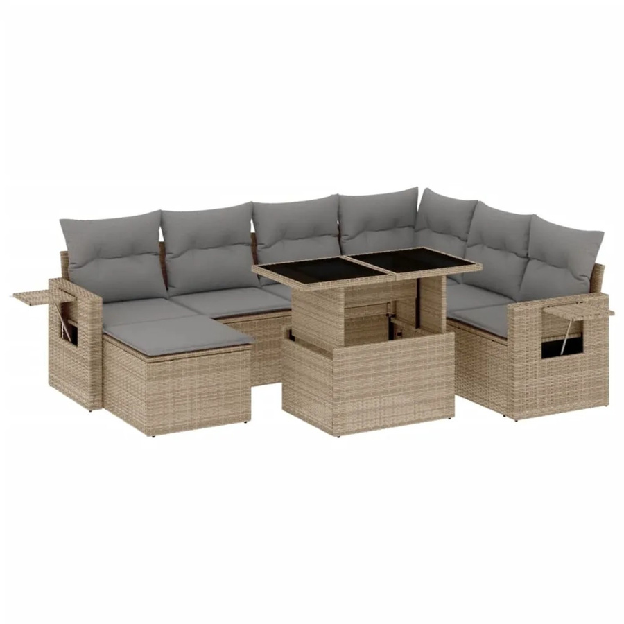 vidaXL 8-teilige Garten-Sofagarnitur in L-Form aus Poly-Rattan mit Kissen in Beige und Hellgrau - Bild 2
