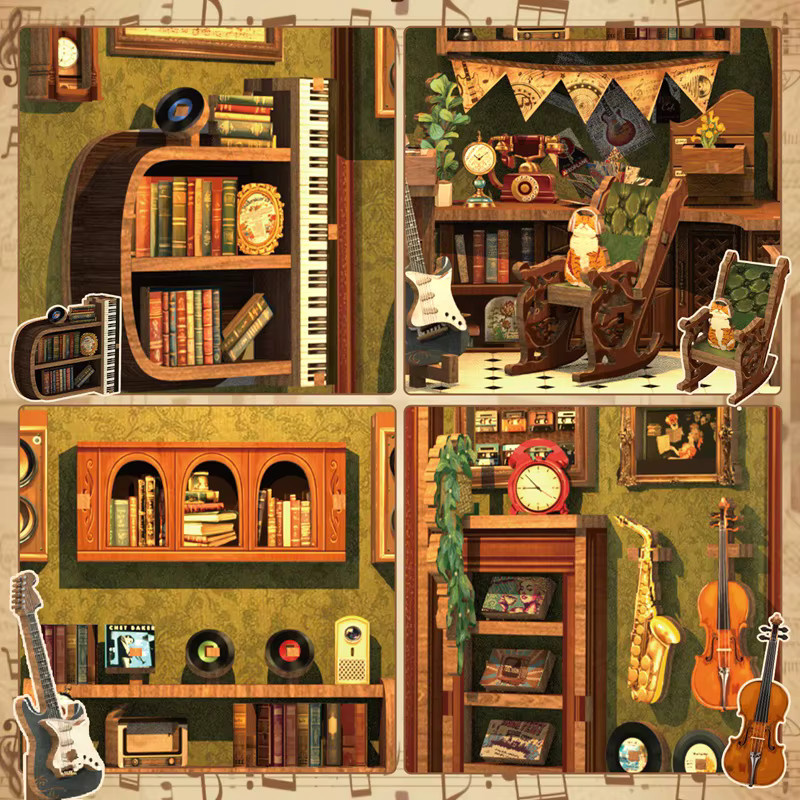 Cutebee DIY Mini-Puppenhaus aus Holz als Buchhandlung mit Möbeln und Musik in Natur/Holzfarben - Bild 5