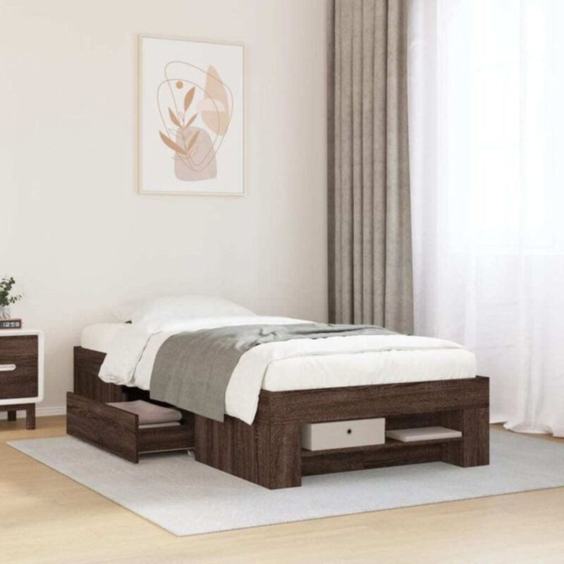 VIDAXL Modernes Funktionsbett aus Holzwerkstoff in Braun, Bettgestell ohne Matratze, B/T/H: 90 x 190 cm - Bild 1