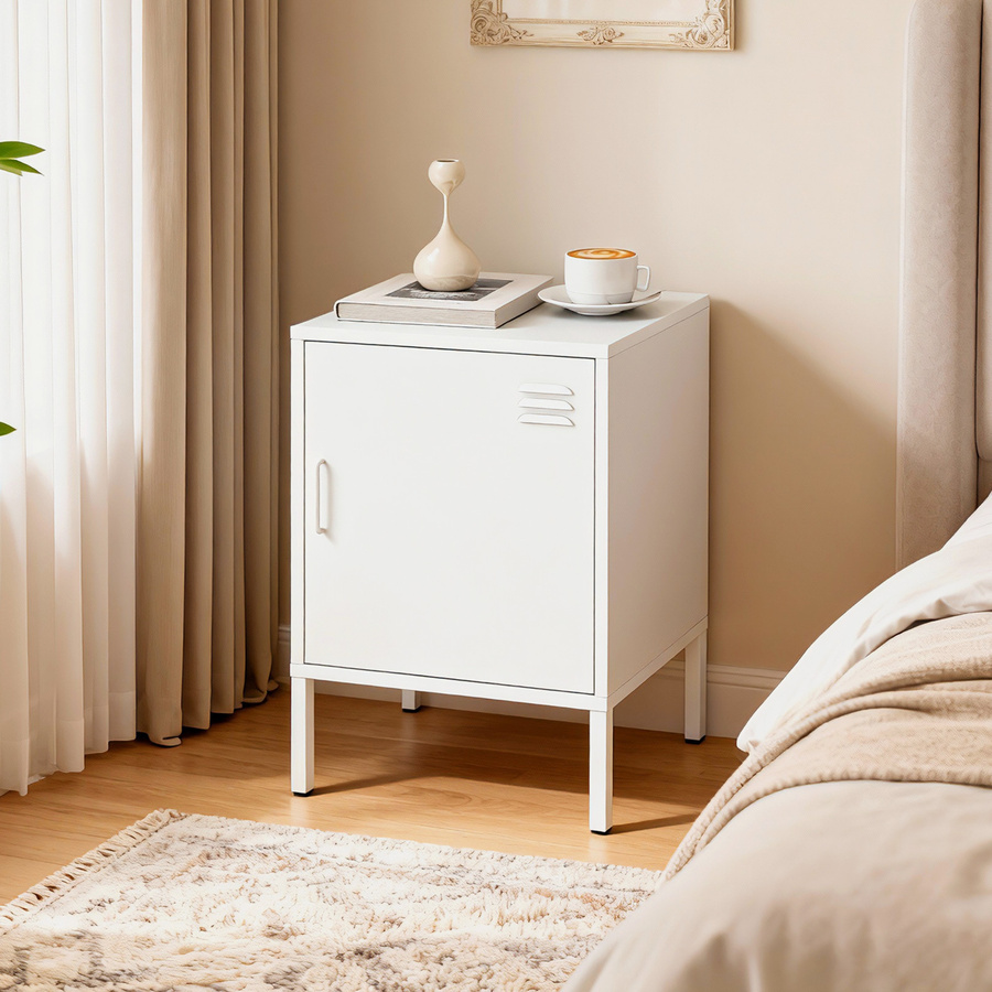 HOMCOM Nachttisch mit verstellbarer Ablage und Stahlrahmen in Weiß, moderner Beistelltisch für Schlafzimmer und Wohnzimmer, B/T/H: 40 x 40 x 56 cm - Bild 2