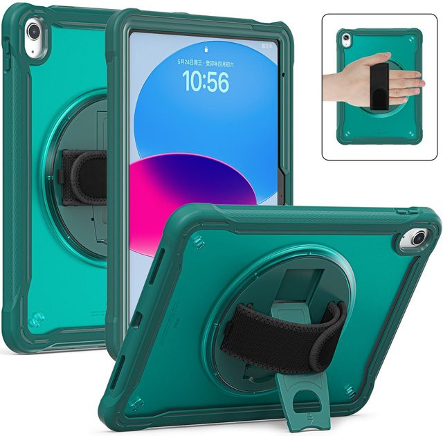 Rui Di Schutzhülle mit drehbarem Griff und Ständer für iPad Air 11, iPad Pro 12.9, iPad 10. Generation und iPad Mini 6 in Dunkelgrün - Bild 1