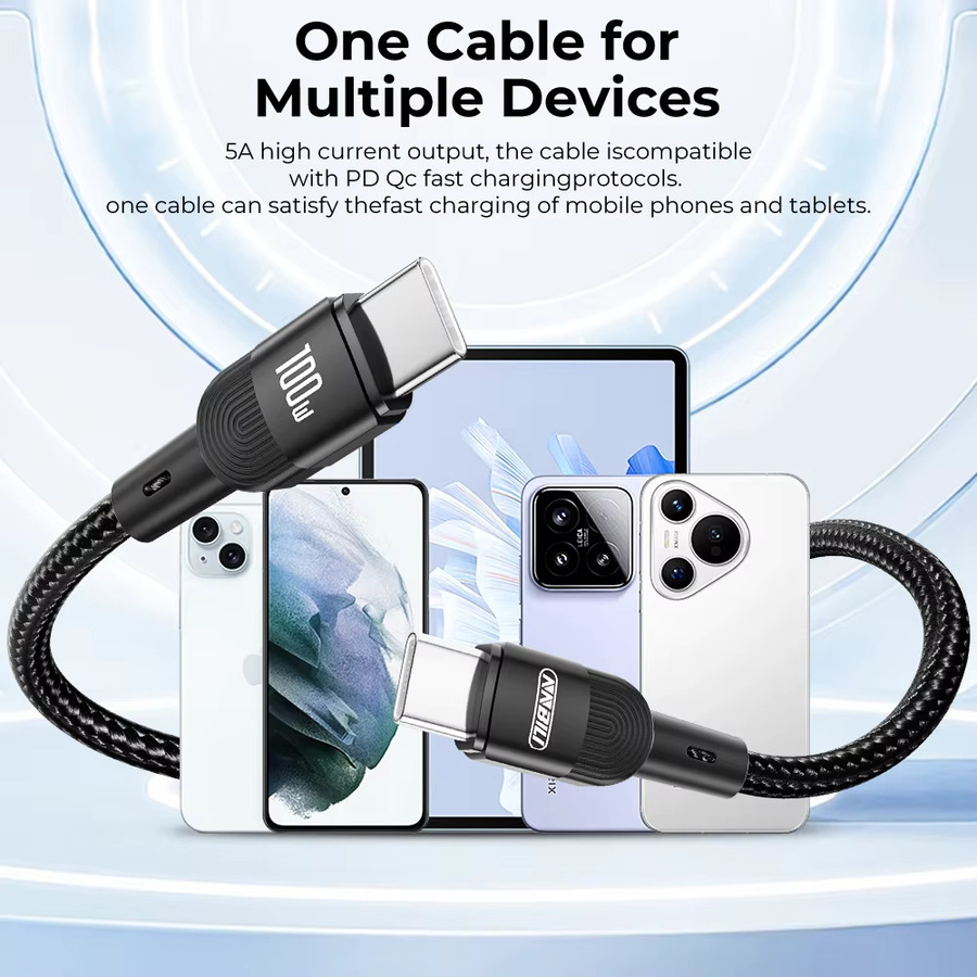 NNBILI USB Typ-C Schnellladekabel für iPhone 16 15 14 13 12 11, Huawei, Realme, Oppo, OnePlus und Xiaomi, USB-C Ladekabel in Schwarz oder Blau - Bild 5
