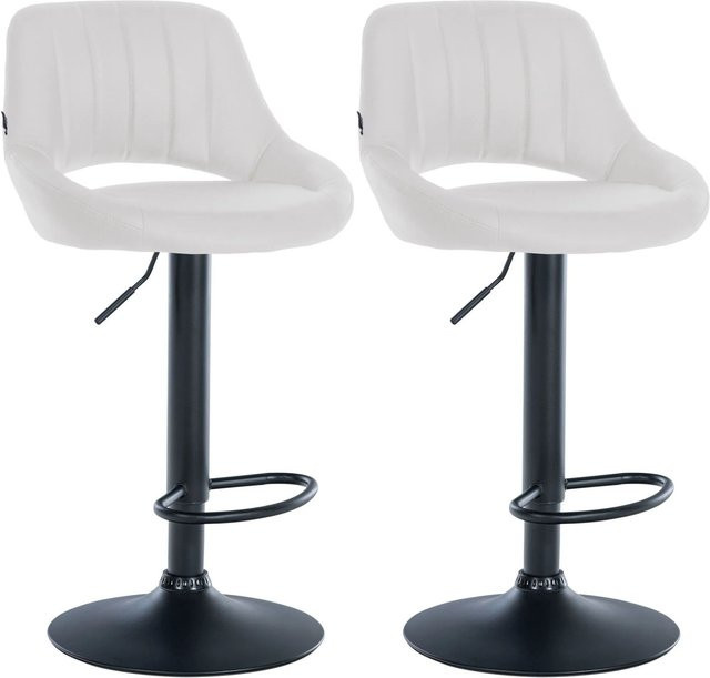 DELUKE 2er Set Barhocker SEGAD aus Kunstleder, Weiß/Schwarz, höhenverstellbar, drehbar mit Lehne, B/T/H: 47 x 48 x 85 cm - Bild 1