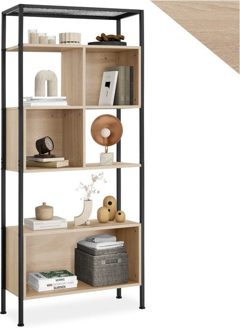 tectake Regal im Industrial Style aus Stahl und melaminbeschichtetem Holz in Schwarz und Braun, B/T/H: 75 x 31 x 170,5 cm - Bild 1
