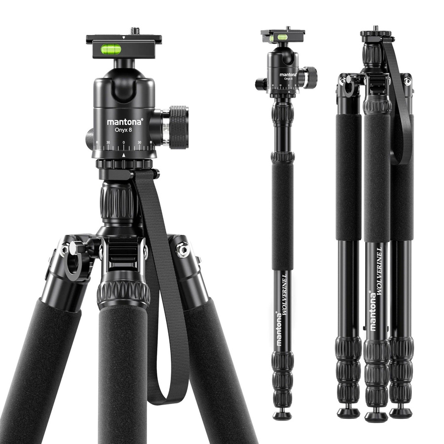 Mantona Wolverine L 284 Stativkopf Set mit Onyx 8 Kugelkopf aus Aluminium in Schwarz und Grau - Bild 2