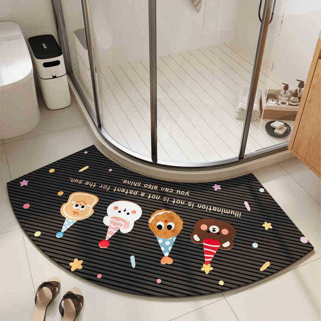 Yiran Furniture Kieselgur Fußmatte mit Cartoon-Motiv, wasserabsorbierend und rutschfest, B/B: 45 x 70 cm, schwarz/mehrfarbig - Bild 1