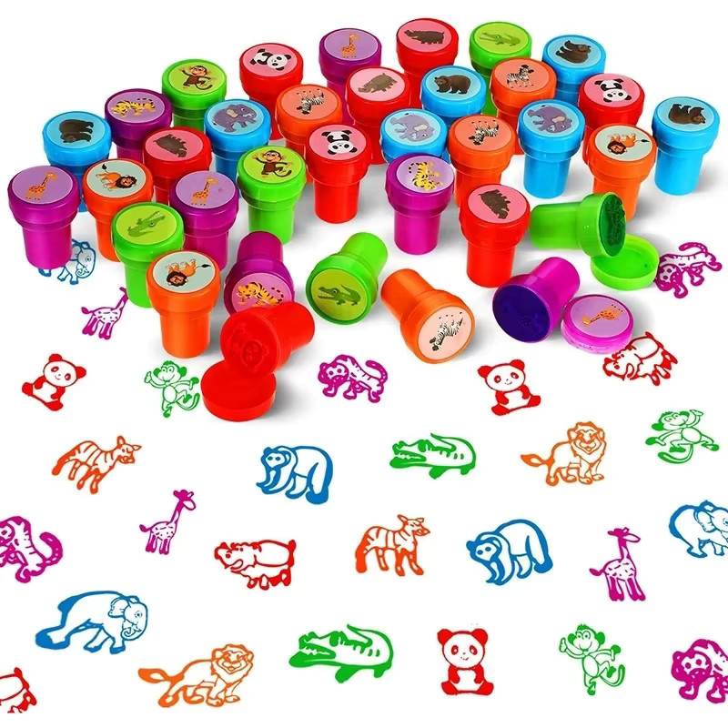 10er Set Selbststempelnde Kinder Spielzeug Briefmarken mit bunten Tier- und Obstmotiven für Scrapbooking und DIY Sammelalben - Bild 2