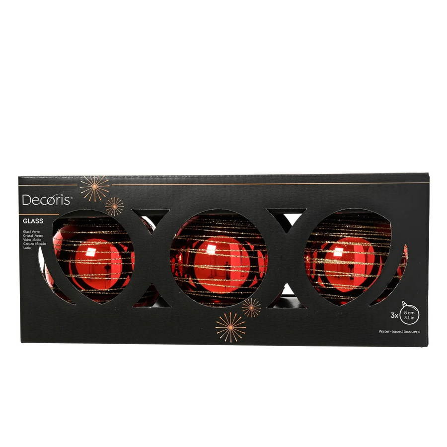 Decoris Weihnachtskugeln aus Glas in Hellrot, 3-teiliges Set, Durchmesser: 8 cm - Bild 2