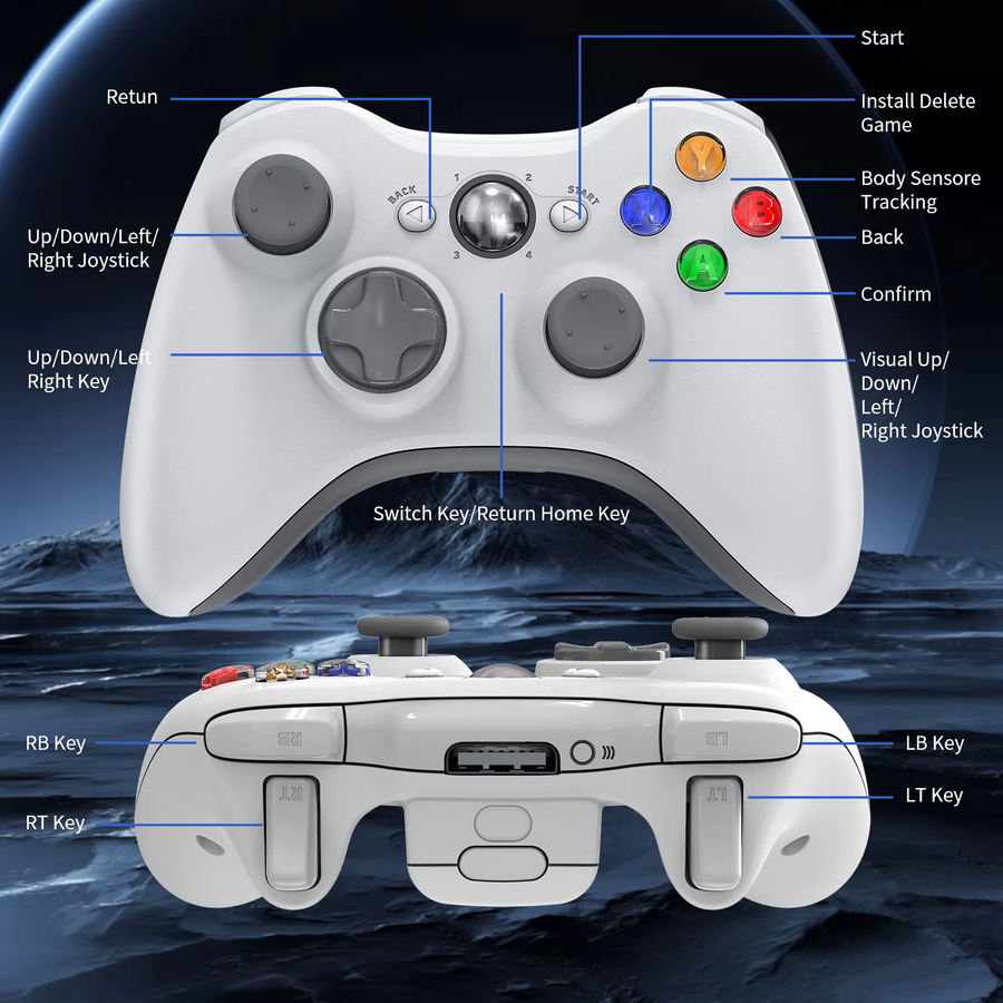 Bonadget 2,4G Wireless-Gamecontroller für Xbox 360 und PC in Weiß mit Dual-Vibration und Turbo-Funktion - Bild 4