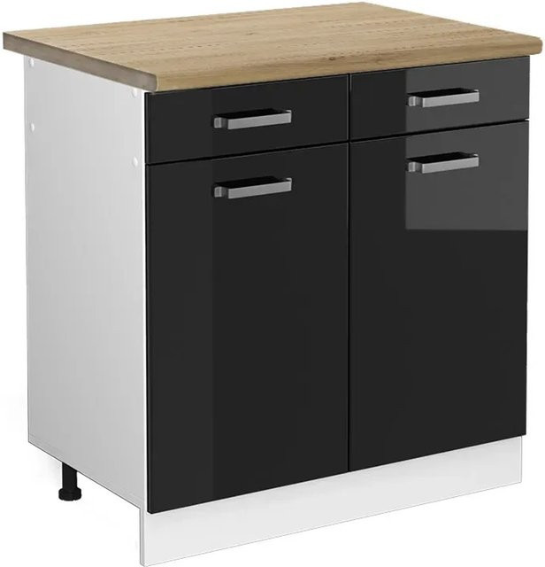 Vicco Küchenunterschrank R-Line in Schwarz Hochglanz und Weiß mit Eiche-Optik, B/T/H: 80 x 60 x 81,6 cm - Bild 1
