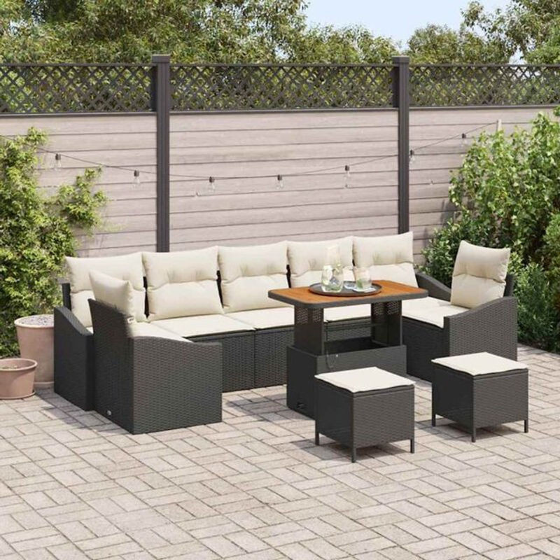 Vidaxl Polyrattan Garten-Sofa-Set aus 10 Teilen in Schwarz und Creme mit Hocker, modernes Loungemöbel-Set, B/T/H: 90 x 55 x 71 cm - Bild 1