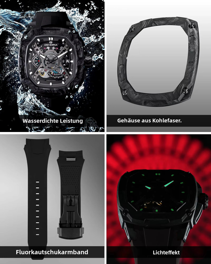Tsar Bomba Armbanduhr, Automatik, Kohlefaser, Schwarz, Herren - Bild 3