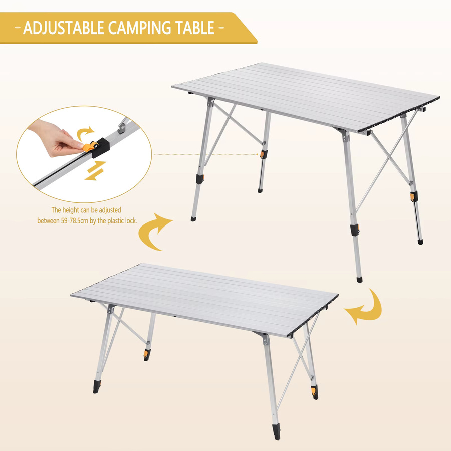 WOLTU Aluminium-Klapp-Campingtisch für den Außenbereich, höhenverstellbarer Reise-Gartentisch für 4–6 Personen, Schwarz, Breite: 120 cm, Tiefe: 68,5 cm - Bild 3