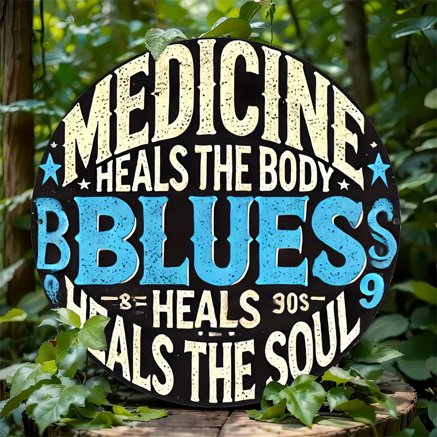 Rundes Vintage-Aluminiumschild Potdemiel Medizin Heals the Body Blues Heals the Soul in Multicolour, Durchmesser: 20 cm - Bild 6